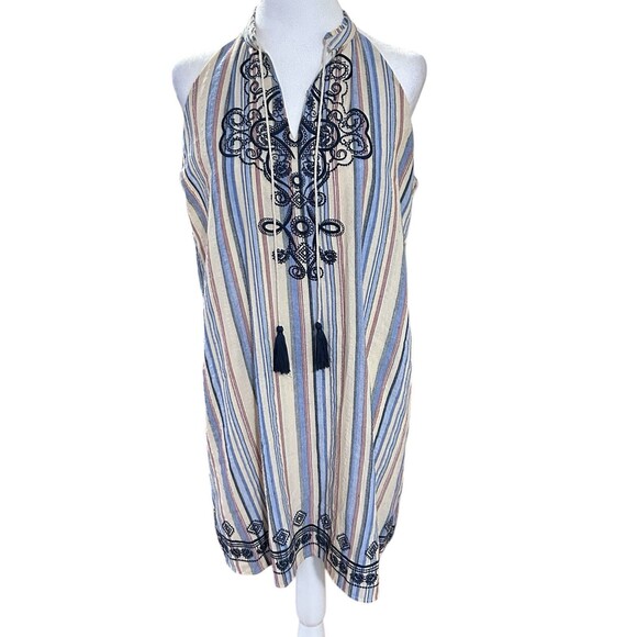 THML Dresses & Skirts - THML Embroidered Striped Summer Dress Tassel Detail, Lined, Sz M‎